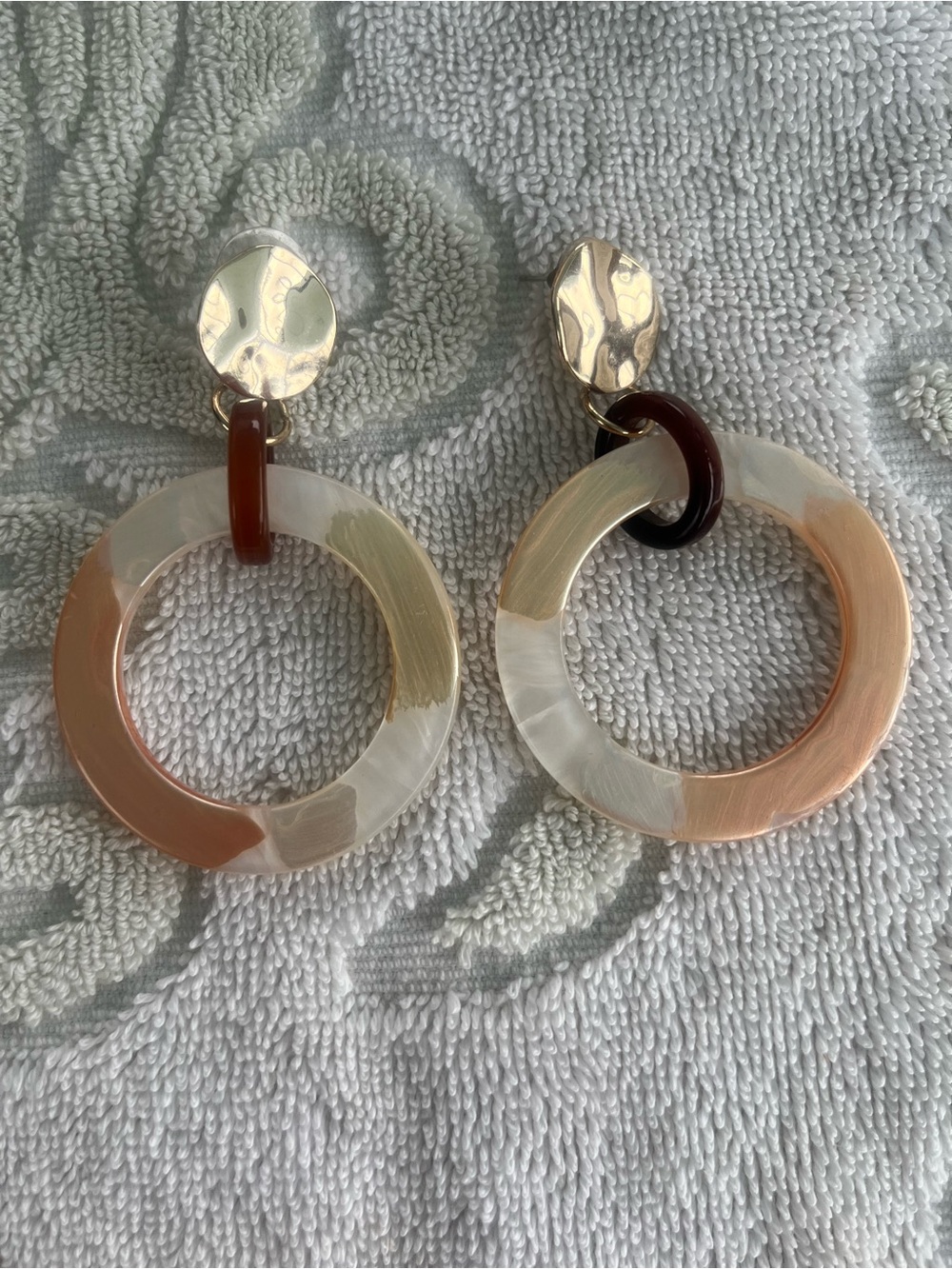 Gold and Cream Resin Hoop Drop Earrings